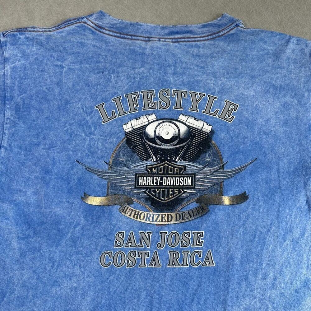 Vintage 2001 Harley-Davidson T-Shirt Blue Acid Wash Tee San Jose Costa Rica